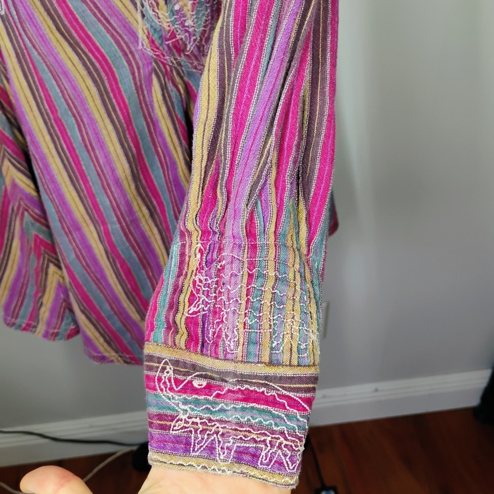 Vintage Bohemian Tunic Womens Small Striped Elephant Embroidered Hippie 70s Boho - Picture 8 of 15